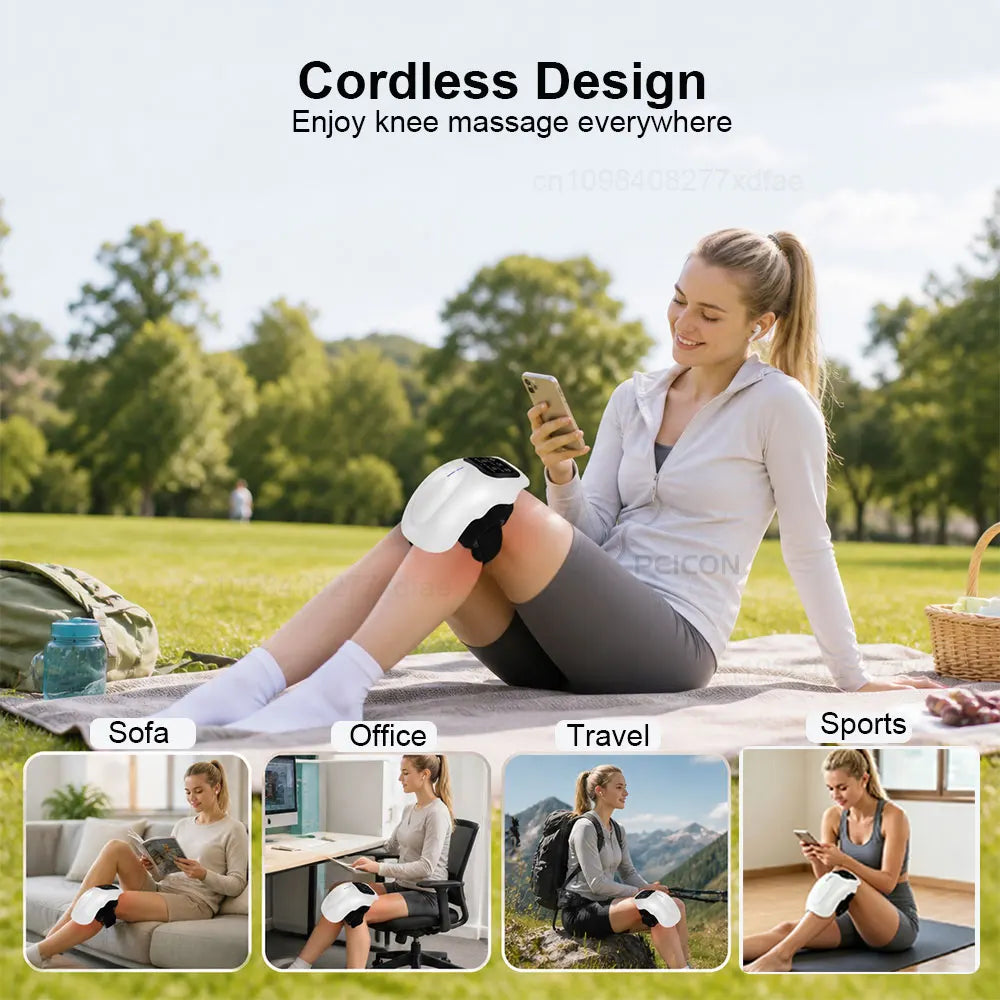 Electric Knee Massager Wireless Portable Heated Knee Brace with Red Light Therapy Adjustable 4 Vibration Modes for Knee and Shoulder