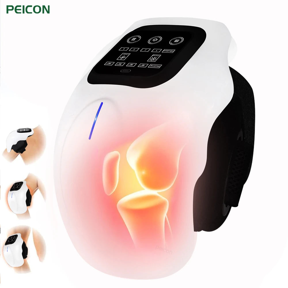 Electric Knee Massager Wireless Portable Heated Knee Brace with Red Light Therapy Adjustable 4 Vibration Modes for Knee and Shoulder