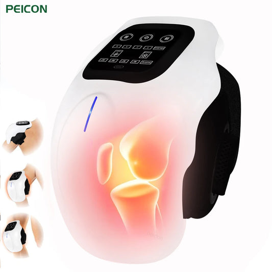Electric Knee Massager Wireless Portable Heated Knee Brace with Red Light Therapy Adjustable 4 Vibration Modes for Knee and Shoulder