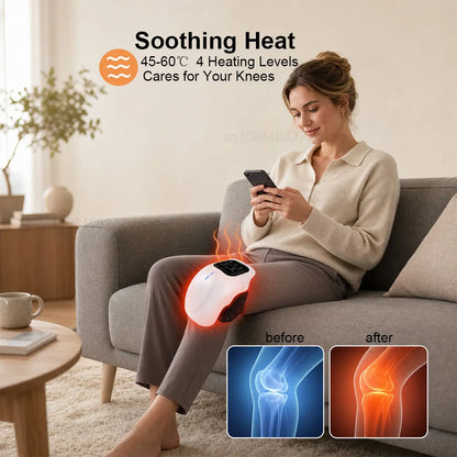 Electric Knee Massager Wireless Portable Heated Knee Brace with Red Light Therapy Adjustable 4 Vibration Modes for Knee and Shoulder
